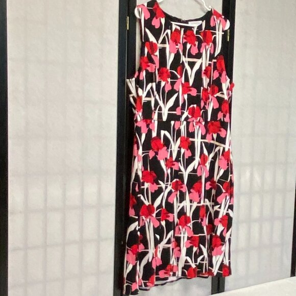 Liz Claiborne Princess Seam Pleat Neck A Line Floral Midi Dress XL Sleeveless - Picture 3 of 12